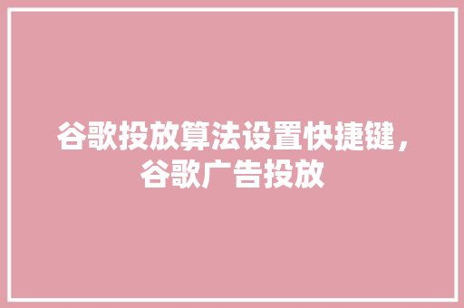 谷歌投放算法设置快捷键，谷歌广告投放 友链在线