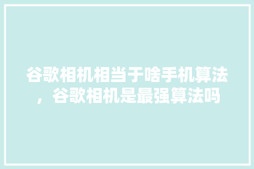谷歌相机相当于啥手机算法，谷歌相机是最强算法吗 WordPress教程
