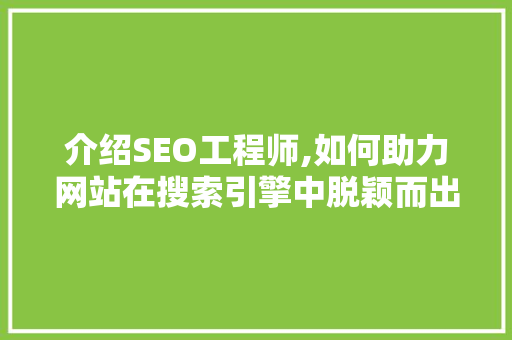 介绍SEO工程师,如何助力网站在搜索引擎中脱颖而出 Web前端