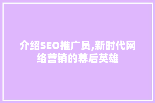 介绍SEO推广员,新时代网络营销的幕后英雄