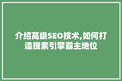 介绍高级SEO技术,如何打造搜索引擎霸主地位 介绍高级SEO技术,如何打造搜索引擎霸主地位 服务器/数据库