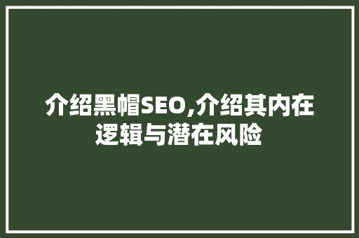 介绍黑帽SEO,介绍其内在逻辑与潜在风险 介绍黑帽SEO,介绍其内在逻辑与潜在风险 Web前端