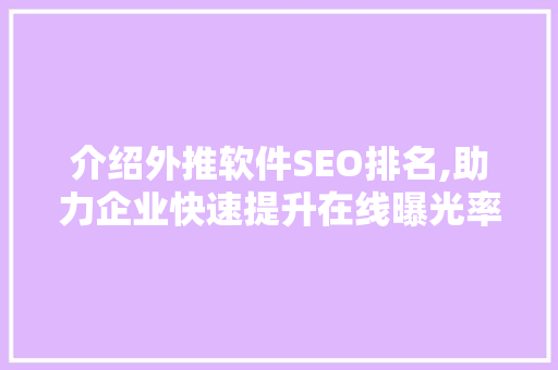 介绍外推软件SEO排名,助力企业快速提升在线曝光率
