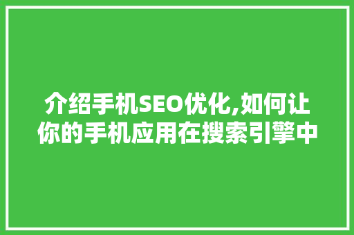 介绍手机SEO优化,如何让你的手机应用在搜索引擎中脱颖而出 WordPress教程