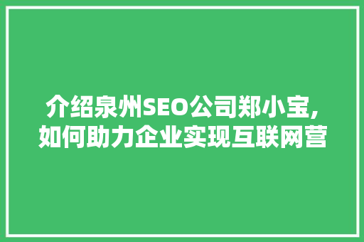 介绍泉州SEO公司郑小宝,如何助力企业实现互联网营销新突破 建站教程