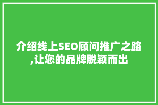 介绍线上SEO顾问推广之路,让您的品牌脱颖而出 SEO教程