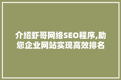 介绍虾哥网络SEO程序,助您企业网站实现高效排名
