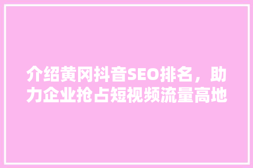 介绍黄冈抖音SEO排名，助力企业抢占短视频流量高地