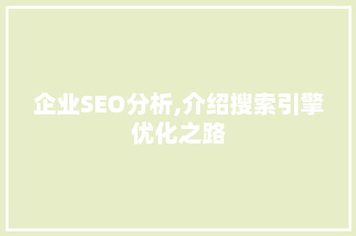 企业SEO分析,介绍搜索引擎优化之路