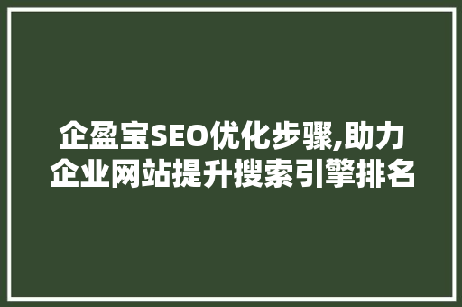 企盈宝SEO优化步骤,助力企业网站提升搜索引擎排名