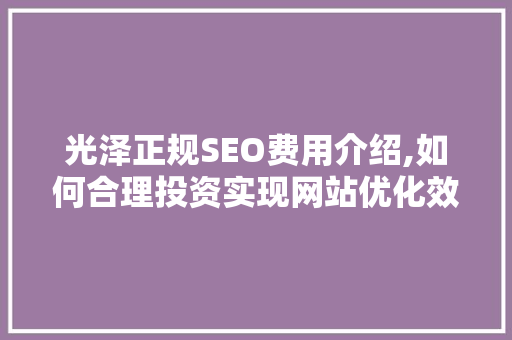 光泽正规SEO费用介绍,如何合理投资实现网站优化效果最大化