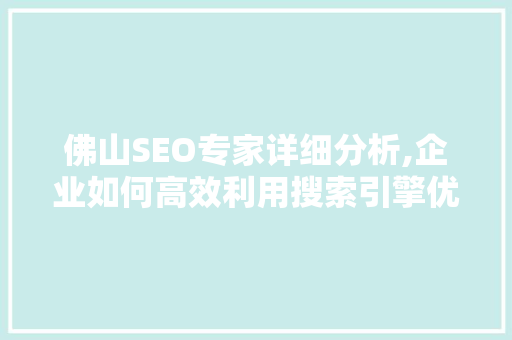 佛山SEO专家详细分析,企业如何高效利用搜索引擎优化步骤 佛山SEO专家详细分析,企业如何高效利用搜索引擎优化步骤 WordPress教程