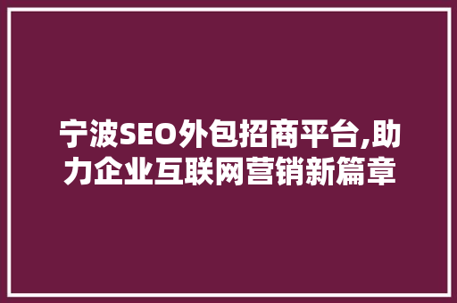 宁波SEO外包招商平台,助力企业互联网营销新篇章