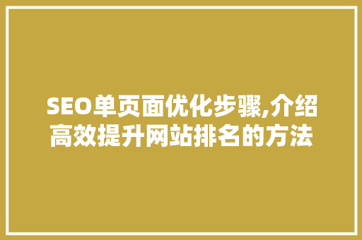 SEO单页面优化步骤,介绍高效提升网站排名的方法