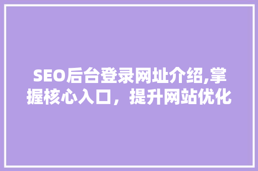 SEO后台登录网址介绍,掌握核心入口，提升网站优化效果
