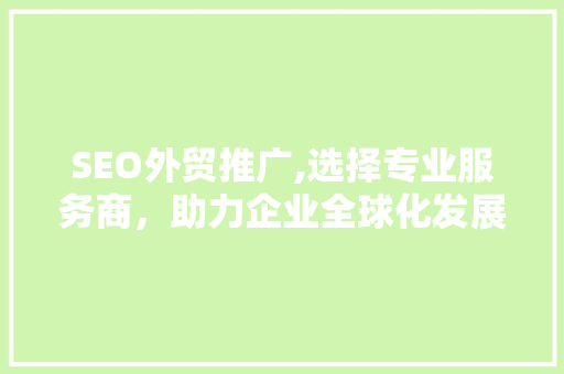 SEO外贸推广,选择专业服务商，助力企业全球化发展