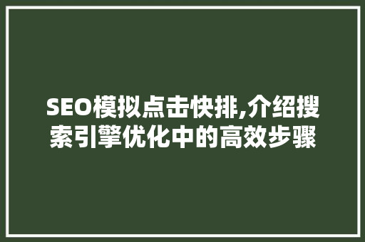 SEO模拟点击快排,介绍搜索引擎优化中的高效步骤