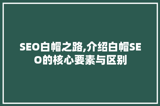 SEO白帽之路,介绍白帽SEO的核心要素与区别