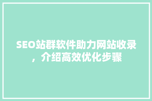 SEO站群软件助力网站收录，介绍高效优化步骤 服务器/数据库
