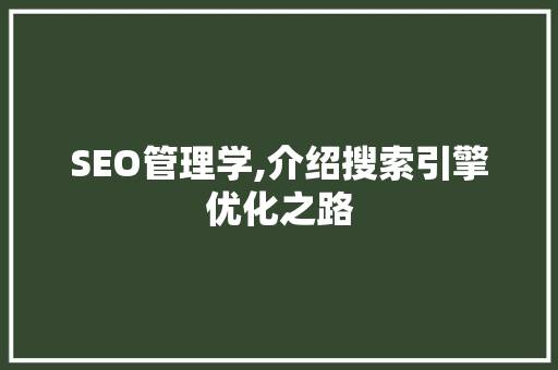 SEO管理学,介绍搜索引擎优化之路 服务器/数据库