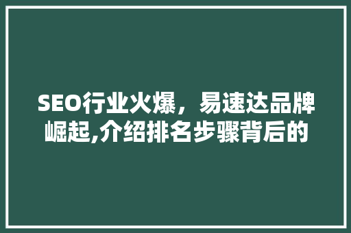 SEO行业火爆，易速达品牌崛起,介绍排名步骤背后的秘密