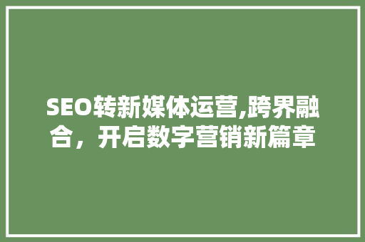 SEO转新媒体运营,跨界融合，开启数字营销新篇章 建站教程