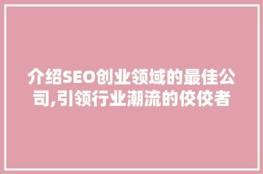 介绍SEO创业领域的最佳公司,引领行业潮流的佼佼者