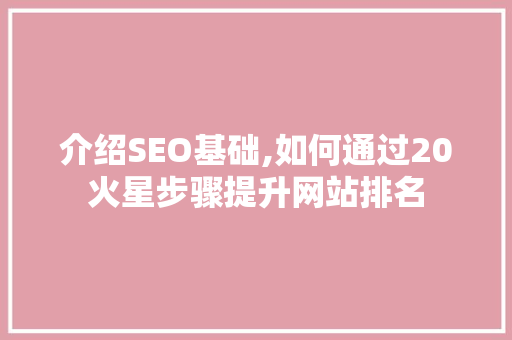 介绍SEO基础,如何通过20火星步骤提升网站排名