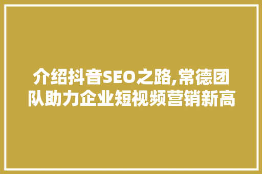 介绍抖音SEO之路,常德团队助力企业短视频营销新高峰 WordPress教程