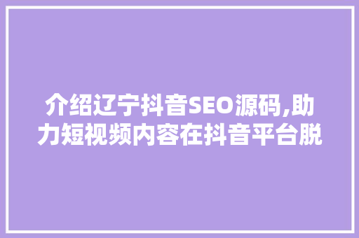 介绍辽宁抖音SEO源码,助力短视频内容在抖音平台脱颖而出