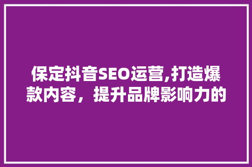 保定抖音SEO运营,打造爆款内容，提升品牌影响力的方法 Web前端
