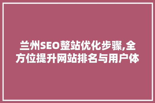 兰州SEO整站优化步骤,全方位提升网站排名与用户体验 建站教程
