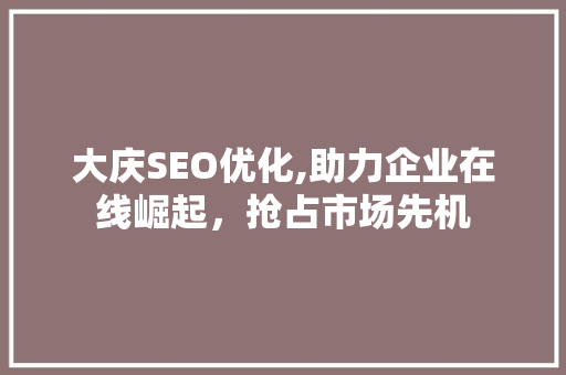 大庆SEO优化,助力企业在线崛起，抢占市场先机 Web前端