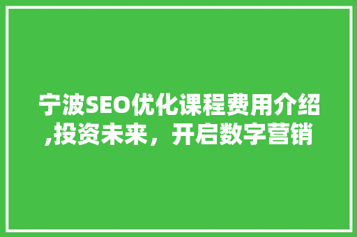 宁波SEO优化课程费用介绍,投资未来，开启数字营销新篇章