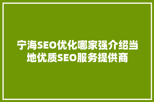 宁海SEO优化哪家强介绍当地优质SEO服务提供商