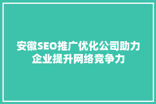 安徽SEO推广优化公司助力企业提升网络竞争力
