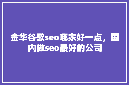 金华谷歌seo哪家好一点，国内做seo最好的公司