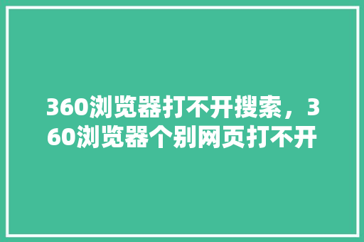 360浏览器打不开搜索，360浏览器个别网页打不开 SEO教程