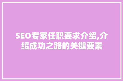SEO专家任职要求介绍,介绍成功之路的关键要素