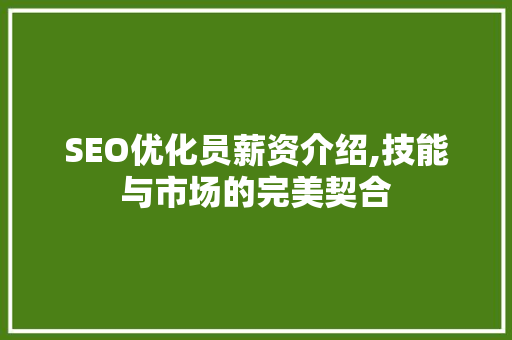 SEO优化员薪资介绍,技能与市场的完美契合