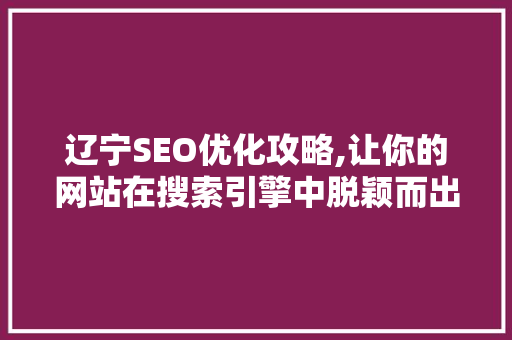 辽宁SEO优化攻略,让你的网站在搜索引擎中脱颖而出 Web前端