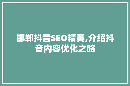 邯郸抖音SEO精英,介绍抖音内容优化之路