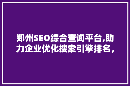 郑州SEO综合查询平台,助力企业优化搜索引擎排名，提升在线竞争力 建站教程