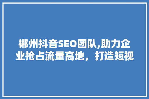 郴州抖音SEO团队,助力企业抢占流量高地，打造短视频营销新格局 Web前端