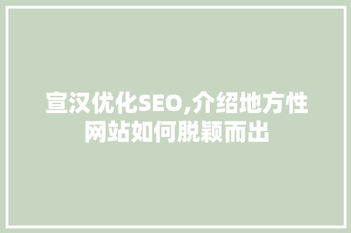 宣汉优化SEO,介绍地方性网站如何脱颖而出