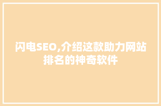 闪电SEO,介绍这款助力网站排名的神奇软件 WordPress教程