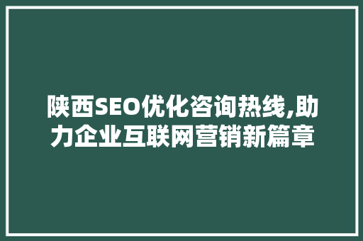 陕西SEO优化咨询热线,助力企业互联网营销新篇章 服务器/数据库
