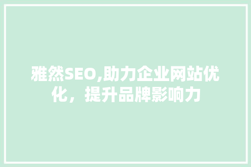 雅然SEO,助力企业网站优化，提升品牌影响力