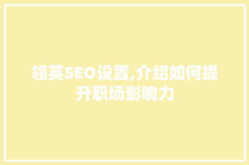 领英SEO设置,介绍如何提升职场影响力