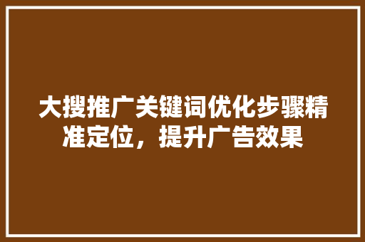 大搜推广关键词优化步骤精准定位，提升广告效果